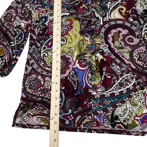 Chicos Women's Petite Small O Paisley Print Ruffle Blouse Multicolor 3/4 Sleeve - Picture 6 of 8